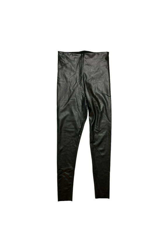 Women's Seamless Hem Stretch Fit Faux Leather Pull-On Legging (Black, S)