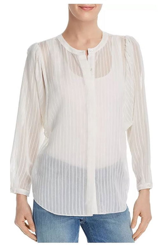 . Women's White Rashelda Striped Sheer Long Sleeve Blouse (L)