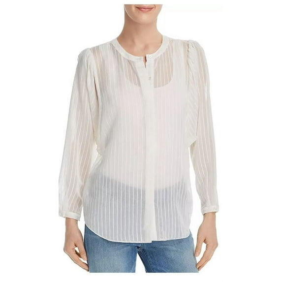 Joie. Women's White Rashelda Striped Sheer Long Sleeve Blouse (M)