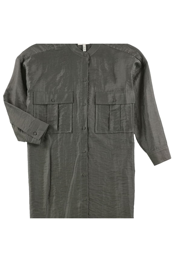 Womens 2 Pocket Button Up Shirt, Green, XX-Small