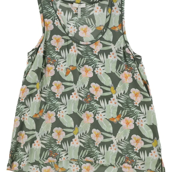 Joie Womens Floral Silk Tank Top, Green, Small