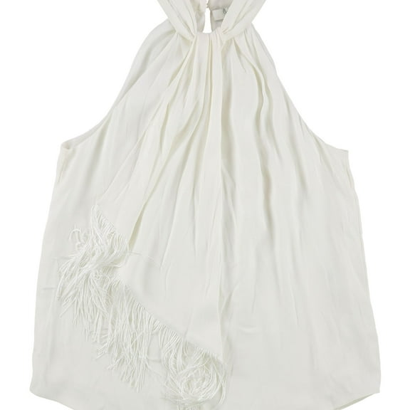Joie Womens Fringe Accent Sleeveless Blouse Top, Off-White, XX-Small