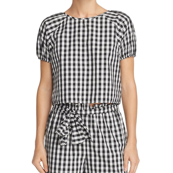 Joie Womens Gingham Ruffled Blouse, Black, X-Small