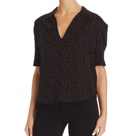 Joie Womens Heart-Print Pullover Blouse, Black, XX-Small