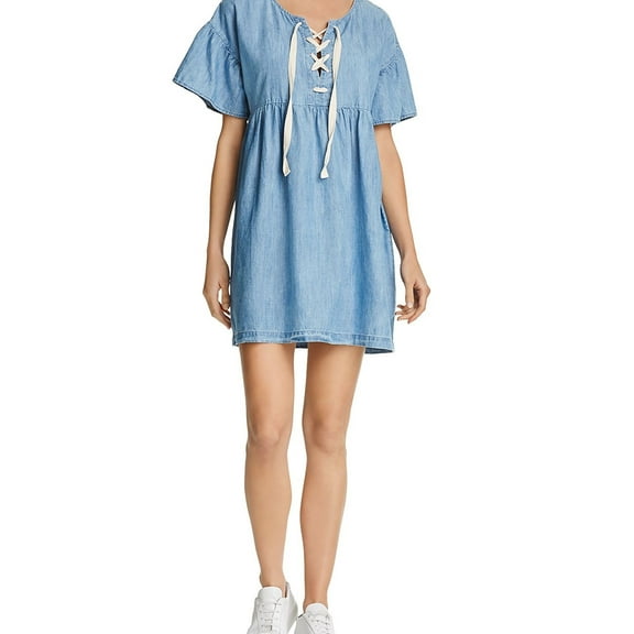 Joie Womens Lace Up Chambray Dress, Blue, Small
