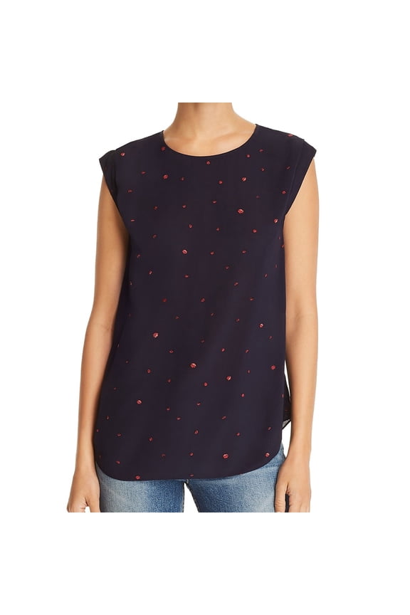 Womens Ladybug Sleeveless Blouse Top, Blue, X-Small