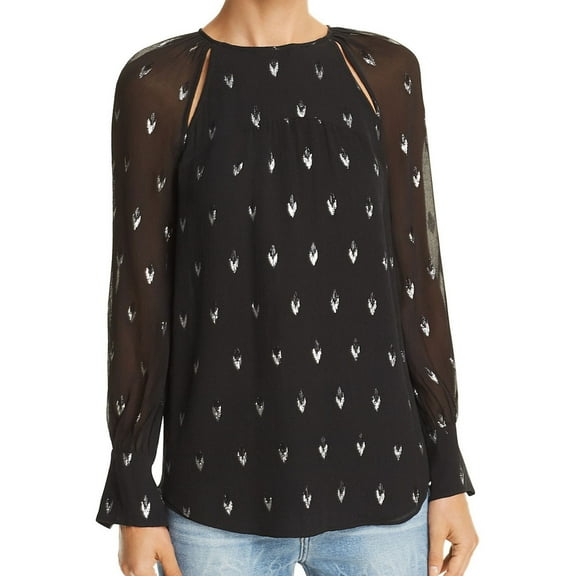 Joie Womens Metallic Pullover Blouse, Black, X-Small
