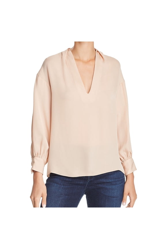 Womens V-Neck Peasant Blouse, Pink, X-Small