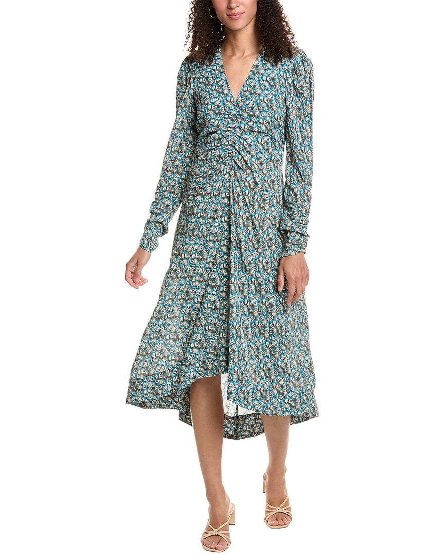 joie blue dress Joie Women's Blue Satin Short Sleeve Maxi Full Length Shirred Waist Dress Medium