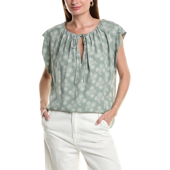 Joie womens Tie Neck Blouse, L, Green