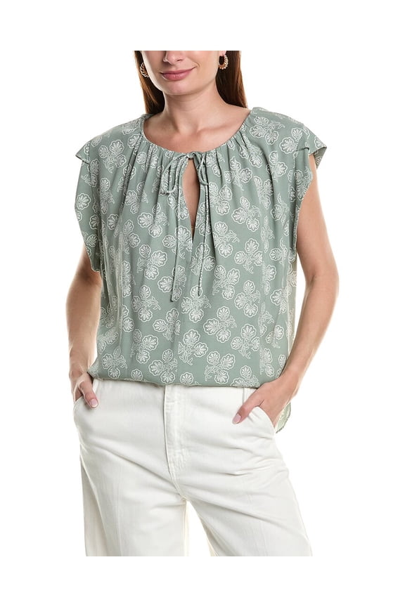 womens  Tie Neck Blouse, XXS, Green