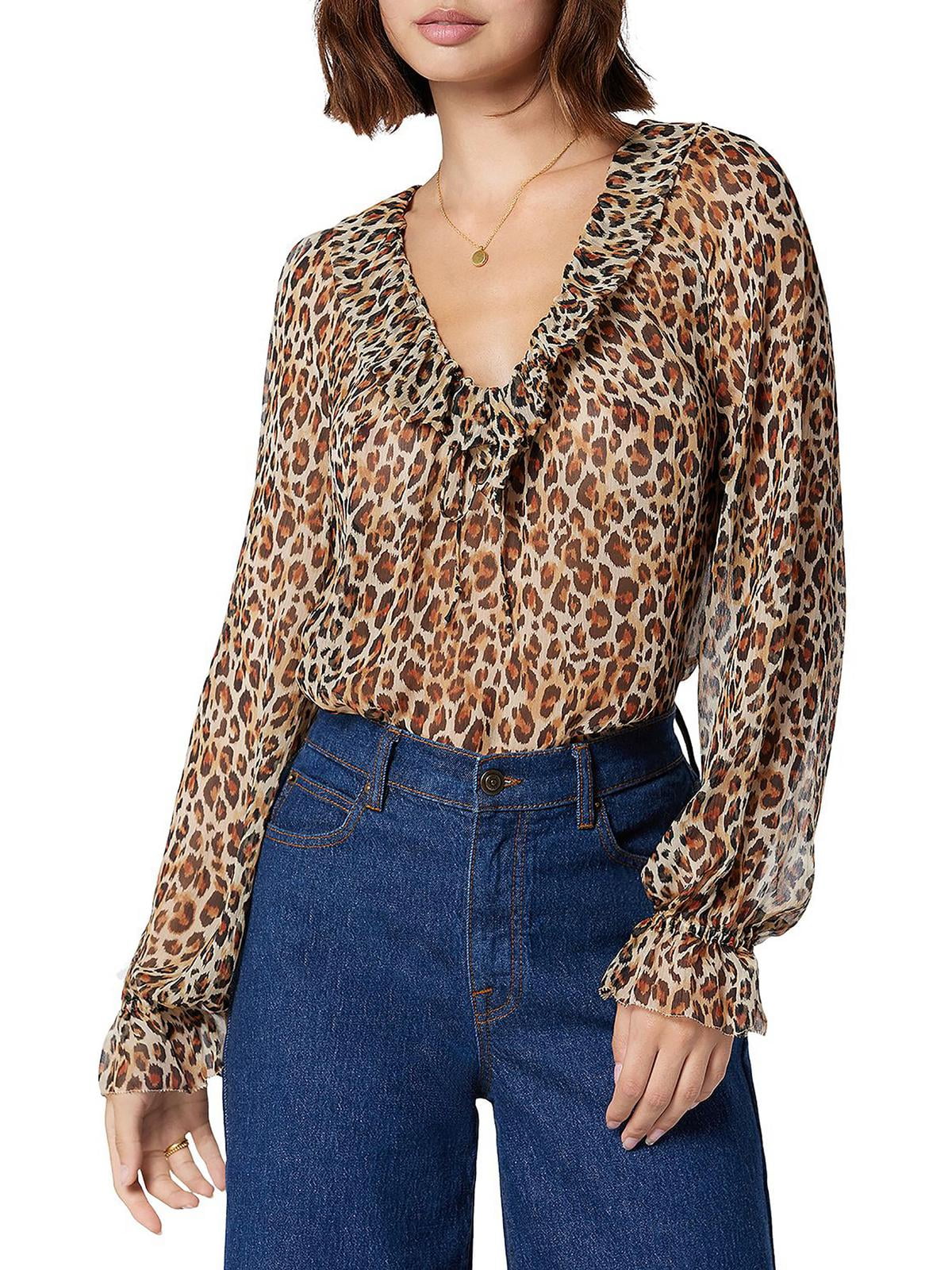 Joie Womens Vernon Silk Leopard Print Blouse Walmart