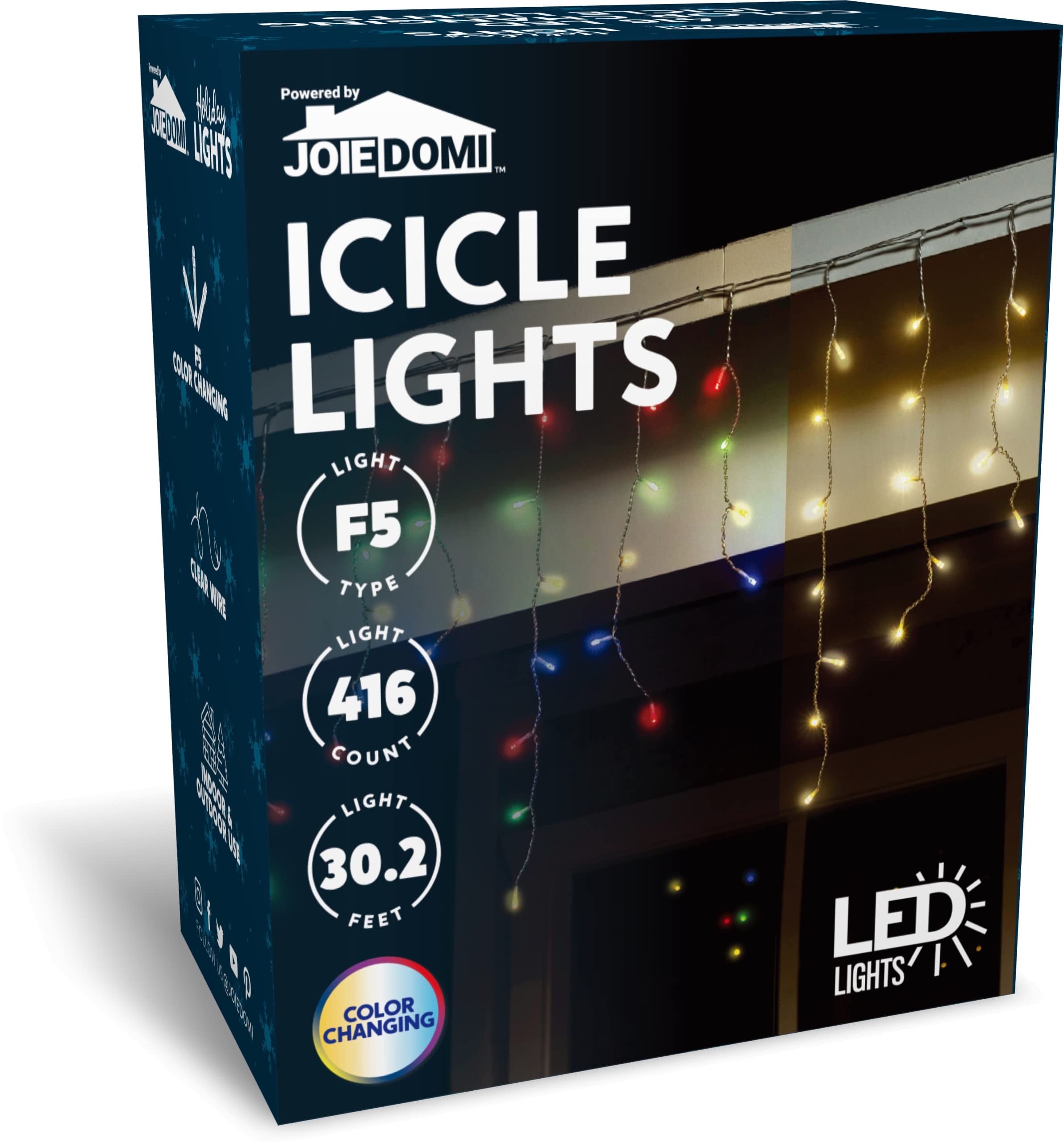 Joiedomi 47ft LED Color Changing Icicle String Lights, Clear Wire, 416 ...