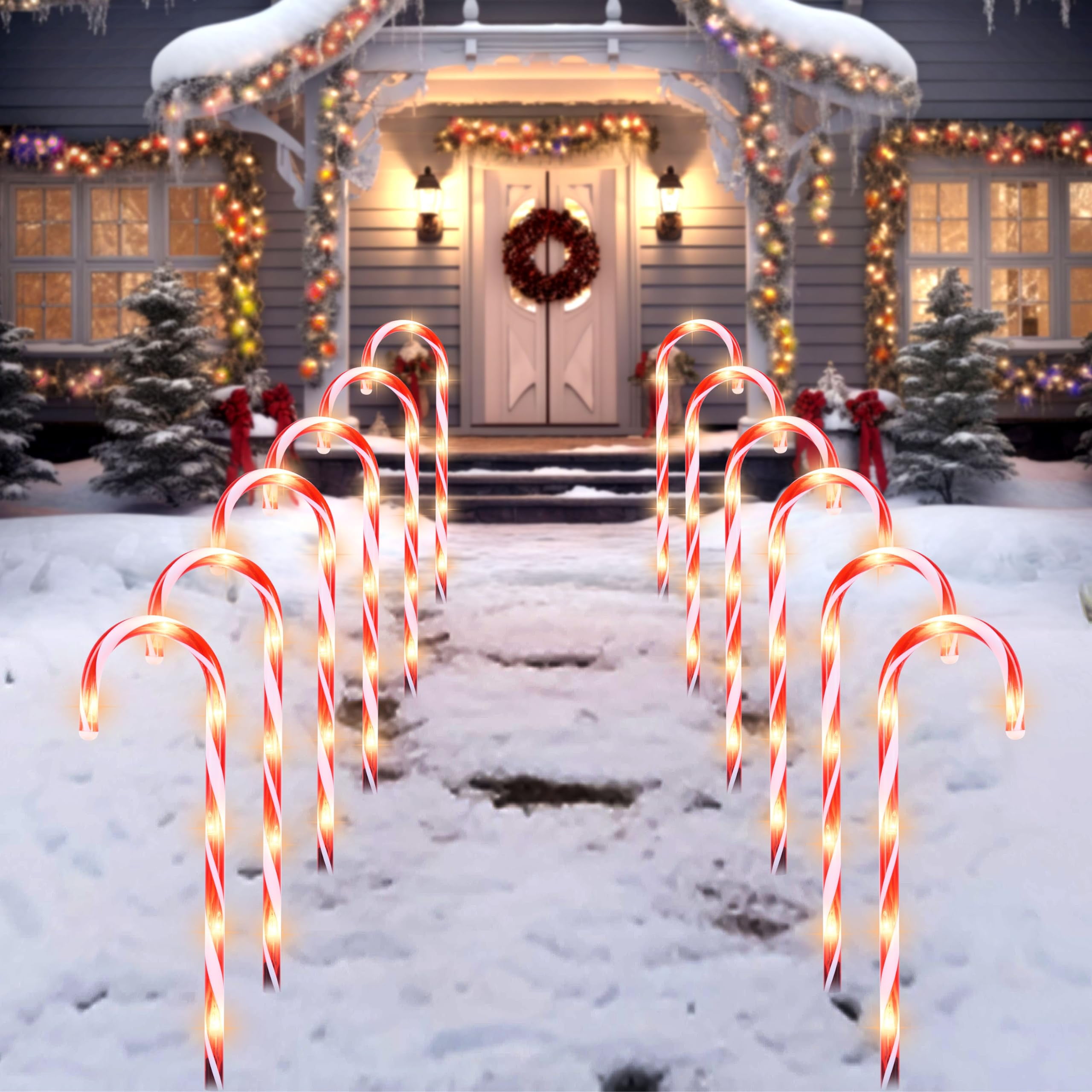Joiedomi 12 Pack Christmas Candy Cane Pathway Markers Lights,12