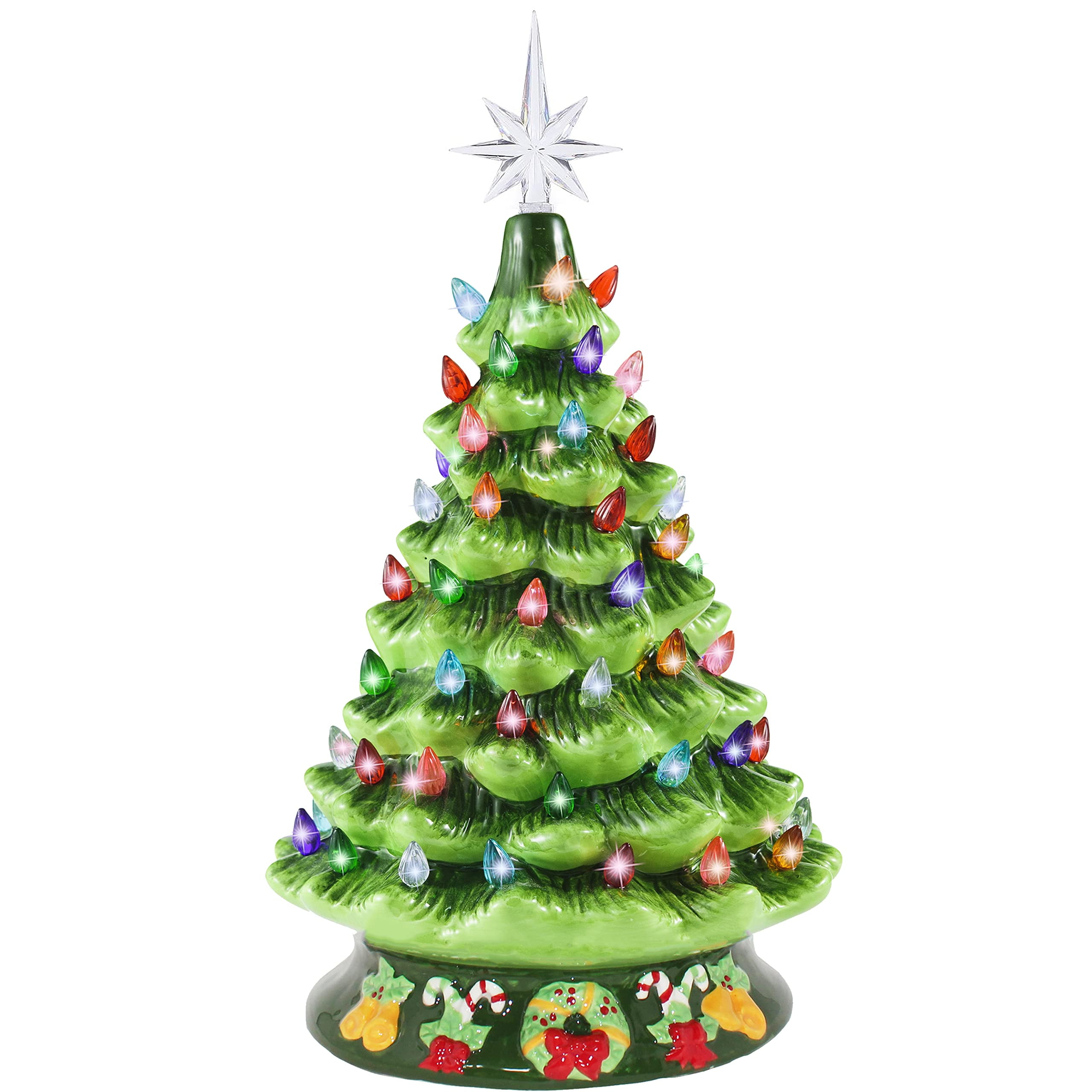 Joiedomi 15in Tabletop Prelit Ceramic Christmas Tree with Multicolor Lights, HandPainted