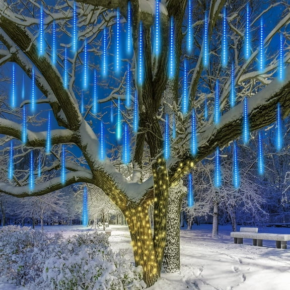 Joiedomi 2 Pack 540 LED Christmas Meteor Shower Rain Lights,19.8 Inch 10 Tubes Blue Outdoor Raindrop Lights, Waterproof Christmas Lights for Holiday Party Home Patio Outdoor Decoration