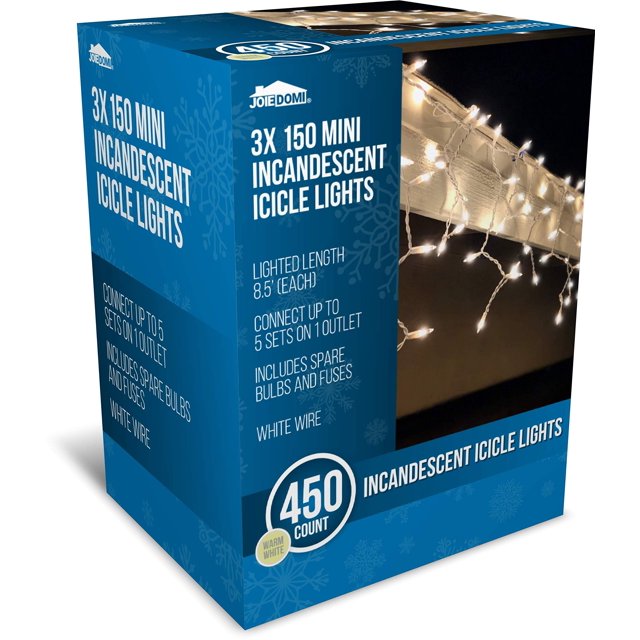 Joiedomi 3 Packs of 150 Incandescent Christmas Icicle Lights for Indoor