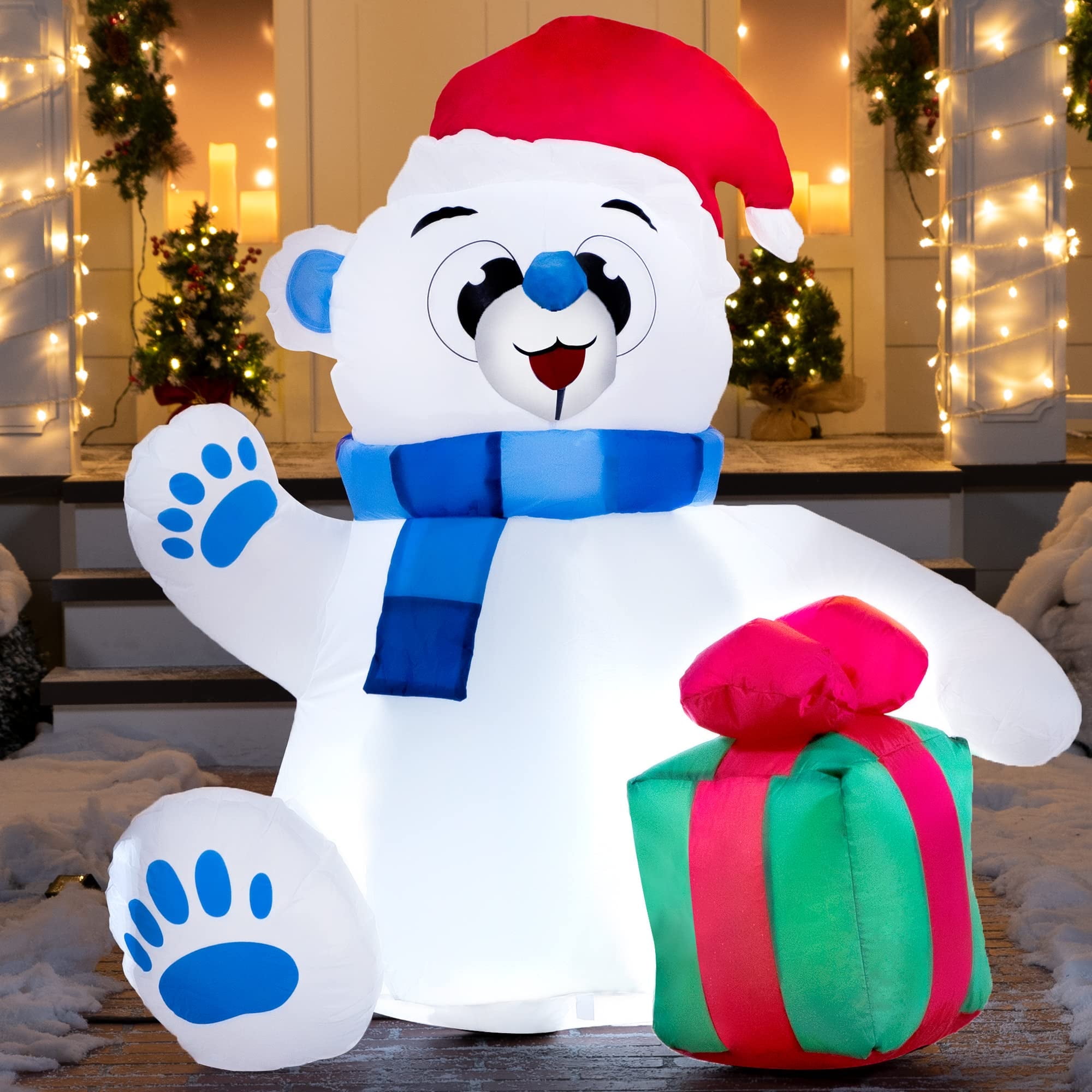 Joiedomi 4 ft Christmas Self Inflatable Polar Bear LED Light Up Giant ...