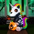 thumbnail image 1 of Joiedomi 5 FT Tall Halloween Inflatable Sitting Skeleton Unicorn Inflatable Yard Decoration with Build-in LEDs Blow Up Inflatables for Halloween Party Indoor, Outdoor, Yard, Garden, Lawn Decorations, 1 of 7