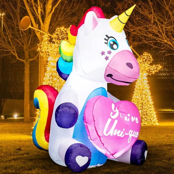 Joiedomi 5 FT Tall Valentine Unicorn Inflatable Yard Decoration