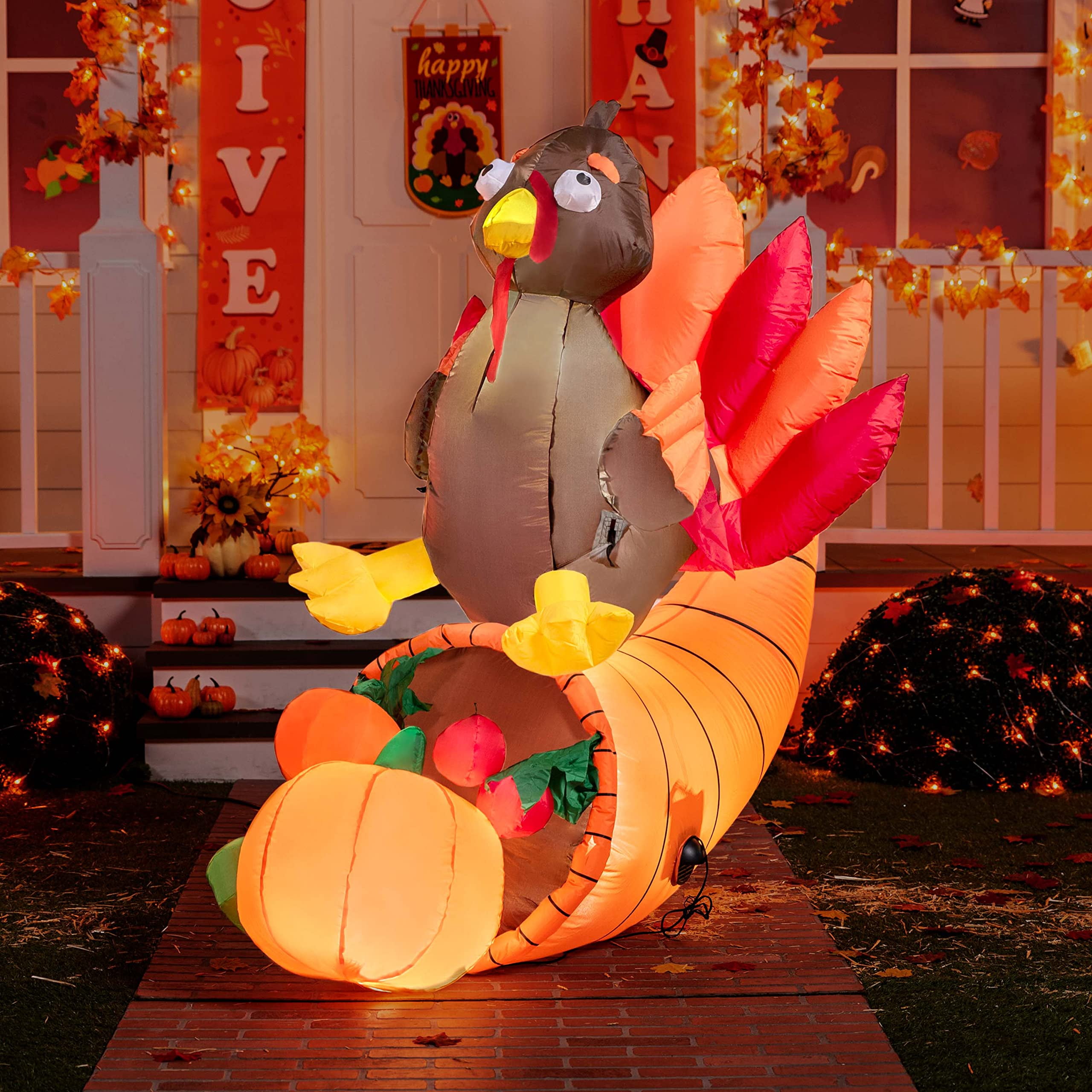 Joiedomi 5 ft Thanksgiving Inflatable Turkey on Cornucopia; LED Lighted Blow  Up Turkey for Autumn Fall Thanksgiving Decorations - Walmart.com