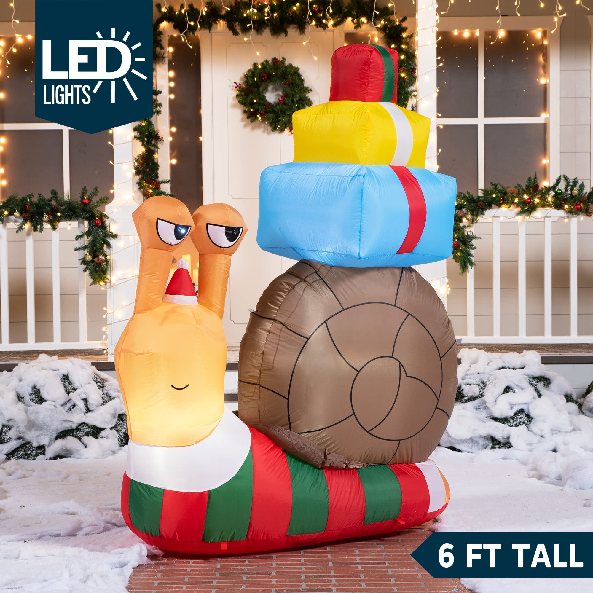 Joiedomi 6 FT Tall Christmas Inflatable Cute Snail with a Stack of