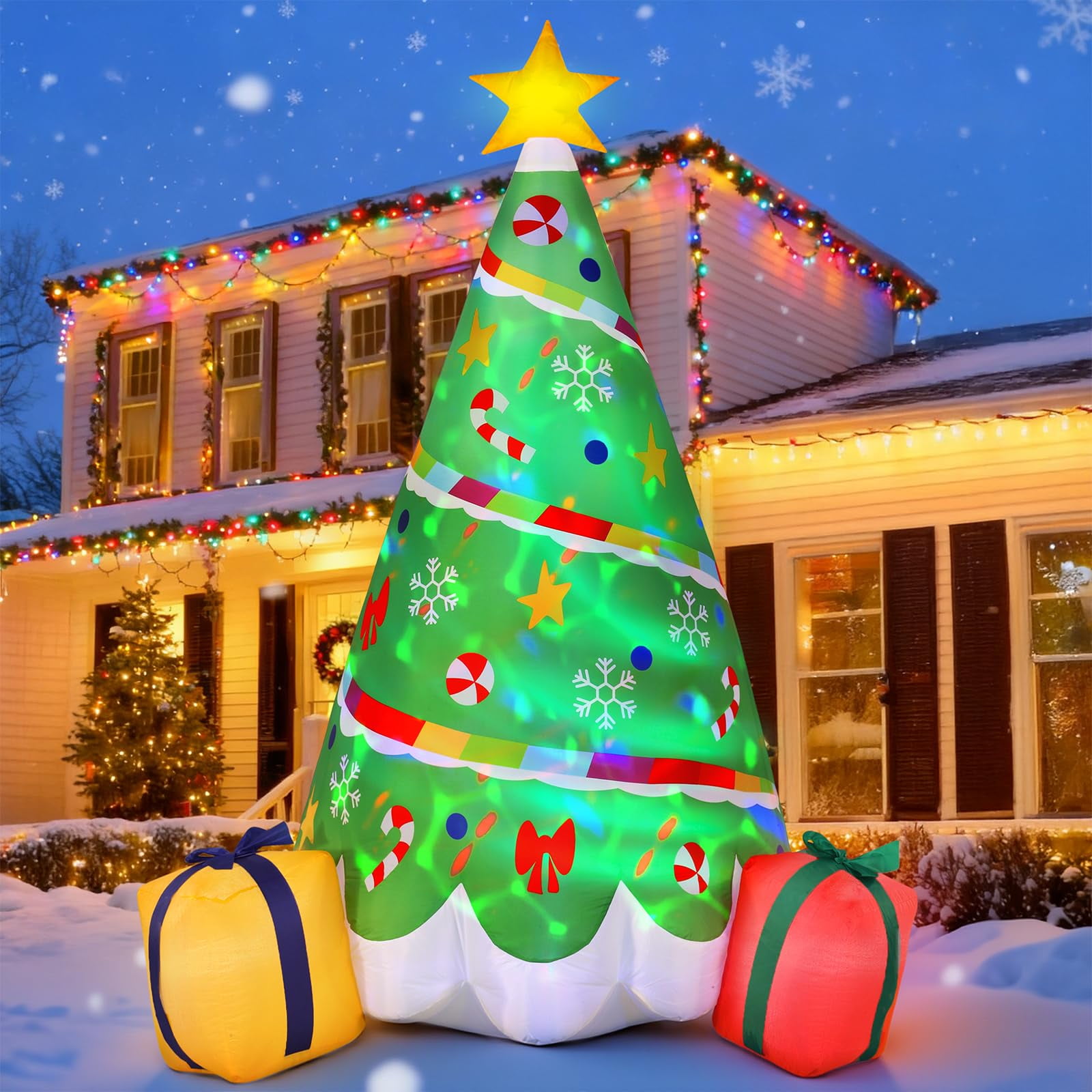 Joiedomi 6 FT Tall Christmas Tree Inflatable, Rainbow Ribbon Christmas ...