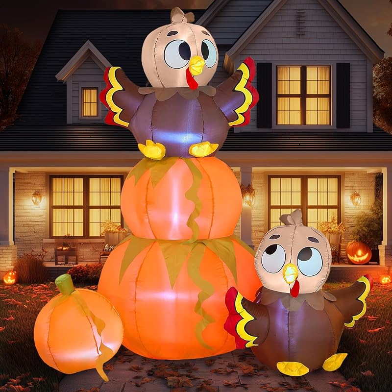 Joiedomi 6 FT Thanksgiving Inflatable Stacking Pumpkin Turkey With ...