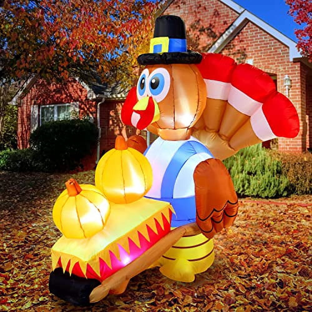 Joiedomi 6 FT Thanksgiving Inflatable Turkey Pushing Cart with Built-in ...