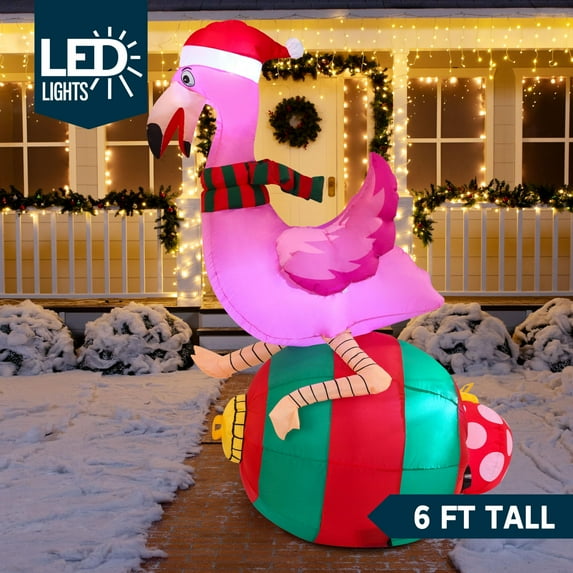 Joiedomi 6 ft Christmas Inflatable Flamingo on Ornament Decorations,Blow Up Inflatables with Build-in LEDs for Christmas Party Indoor,Outdoor,Yard,Garden,Lawn Decor,Holiday Season
