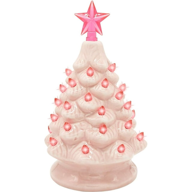 Joiedomi 7" Pink Ceramic Christmas Tree, Prelit Tabletop Christmas Tree