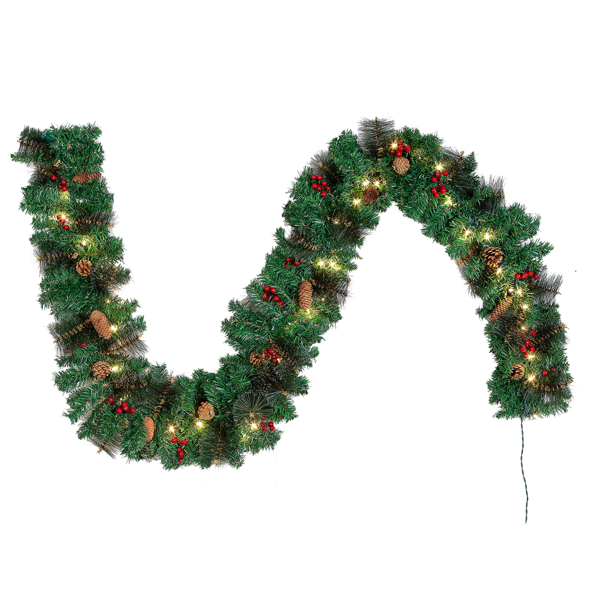 Joiedomi 9Ft Christmas Garland Prelit with 50 Lights, Bristle, Pine