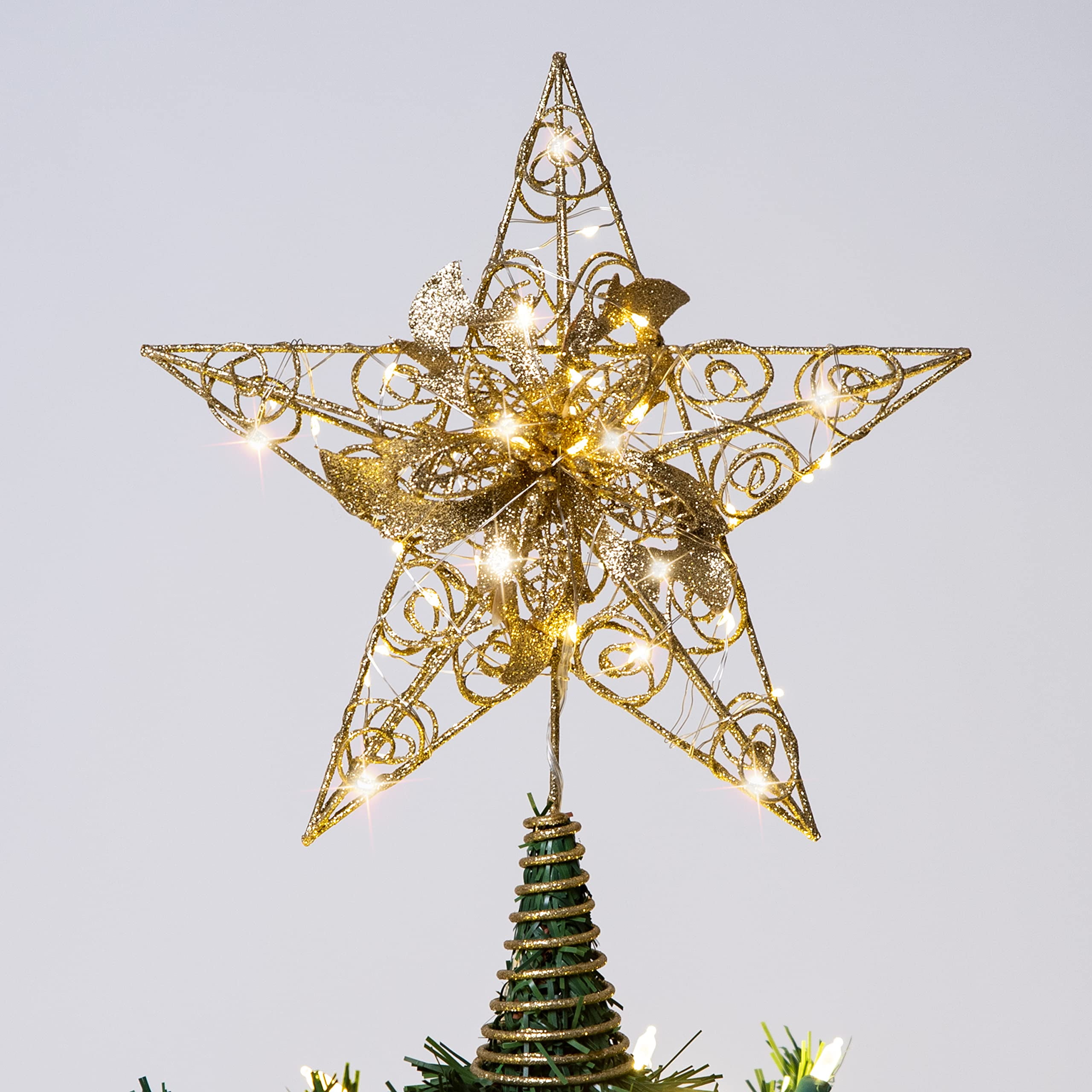 Joiedomi Christmas Star Tree Toppers with LED Lights, Gold Star