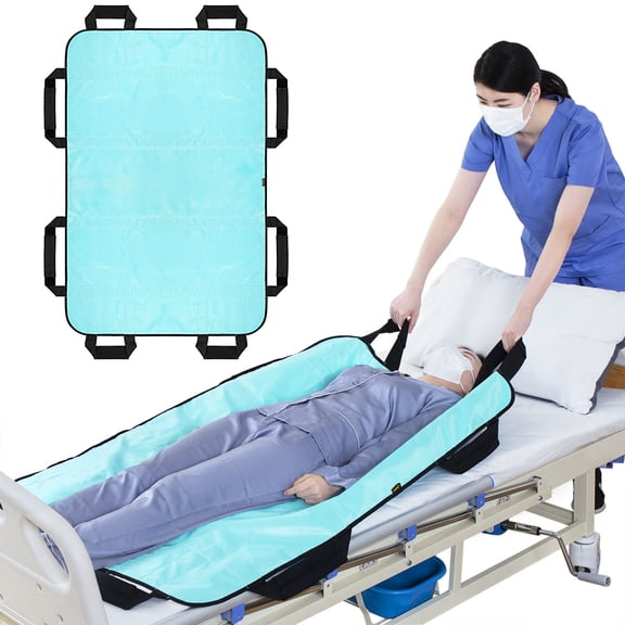 Joiish 52" x 34" Multipurpose Positioning Bed Pad with 8 Reinforced Handles 2025 NEW, Reusable & Washable Transfer Sheet, 500 LBS Load-Bearing, Mint Blue