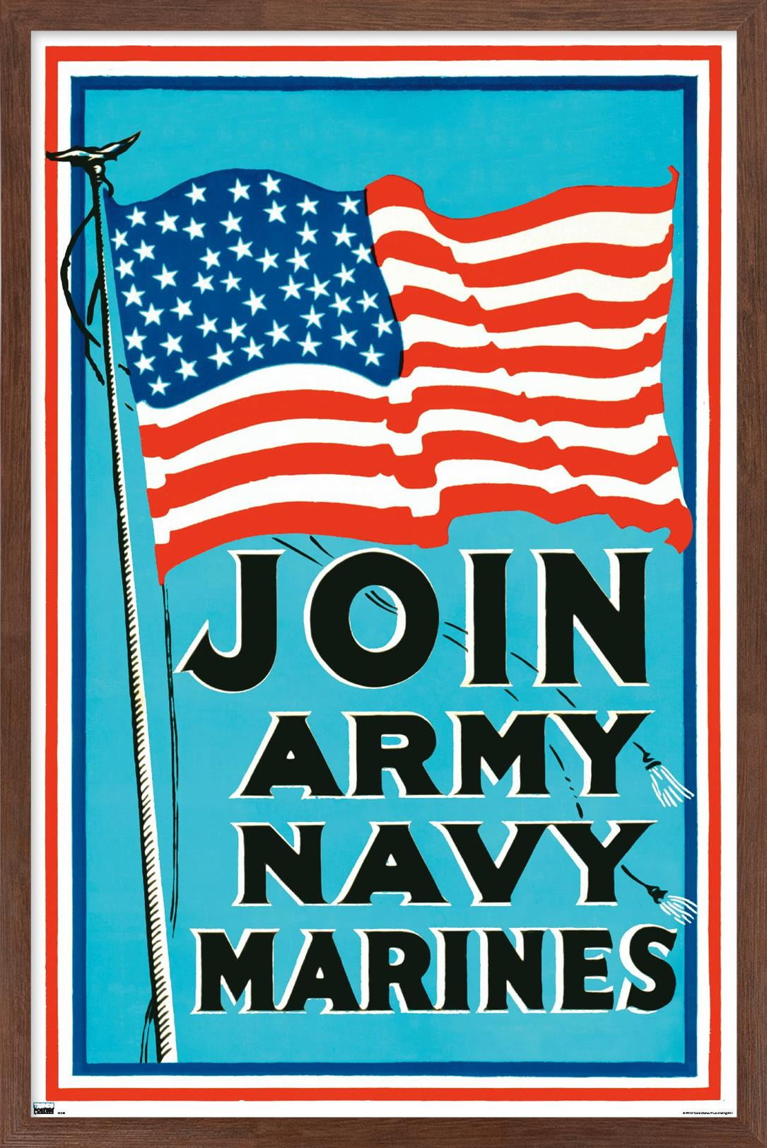 Join Army Navy Marines Wall Poster, 14.725" x 22.375" Framed