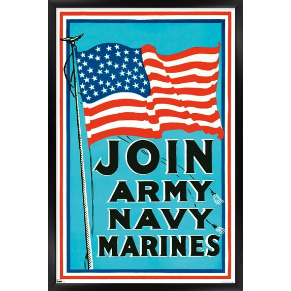 Join Army Navy Marines Wall Poster, 22.375" x 34" Framed