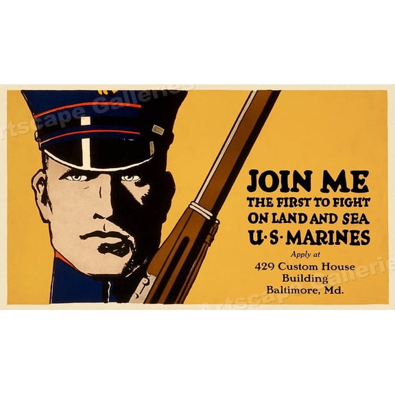 Join Me Us Marines First To Fight! 1914 Usmc Wwi Recruiting Poster Home Decor Office Wall Art