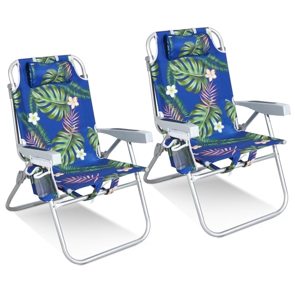 Join Nature 5-Position Reclining Beach Chair, Aluminum Frame, Supports 300 lbs, Tropical Palm 2 Pack