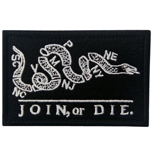 Join Or Die Tactical Embroidered Morale Applique Fastener Hook And Loop Patch, Black