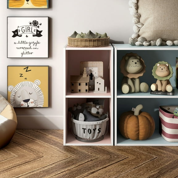 Join Stackable 2-Cube Wood Light Pink Playroom Bookcase