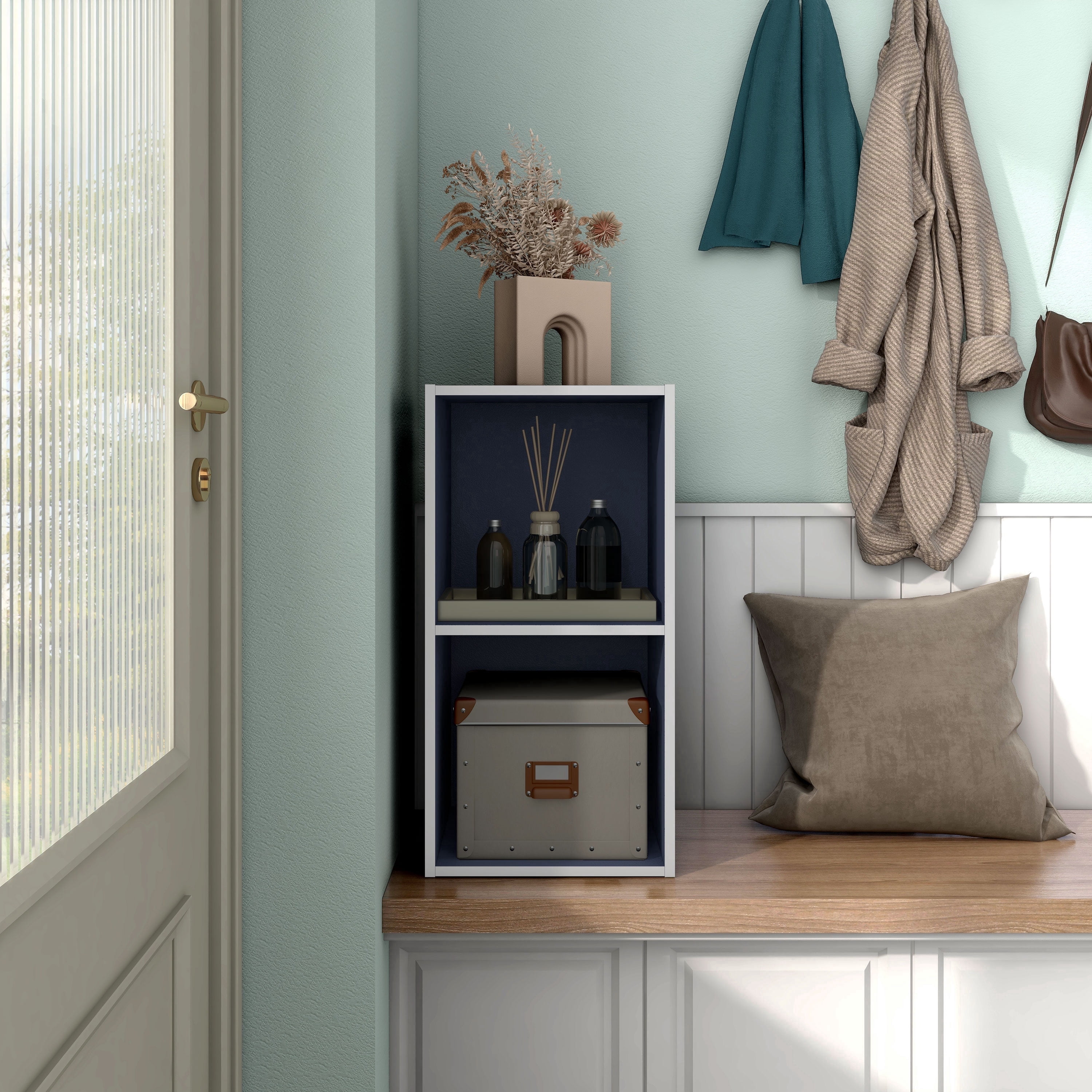 Join Stackable 2-Cube Wood Steel Blue Bookcase