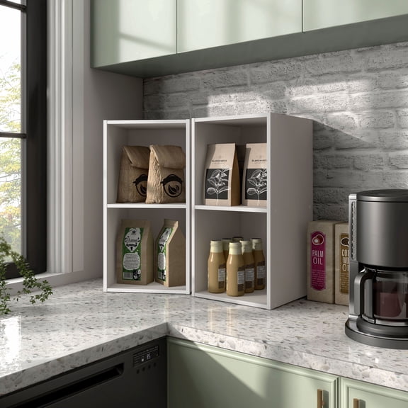Join Stackable 2-Cube Wood Taupe Grey Bookcase