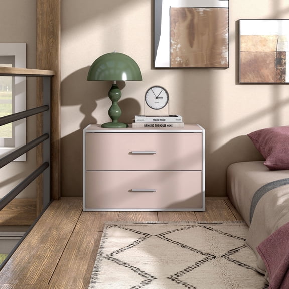 Join Stackable 2-Drawer Wood Light Pink Playroom Cabinet