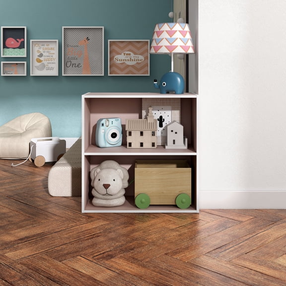 Join Stackable 2-Tier Wood Light Pink Playroom Bookcase