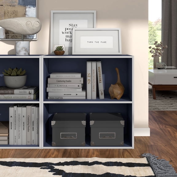 Join Stackable 2-Tier Wood Steel Blue Bookcase