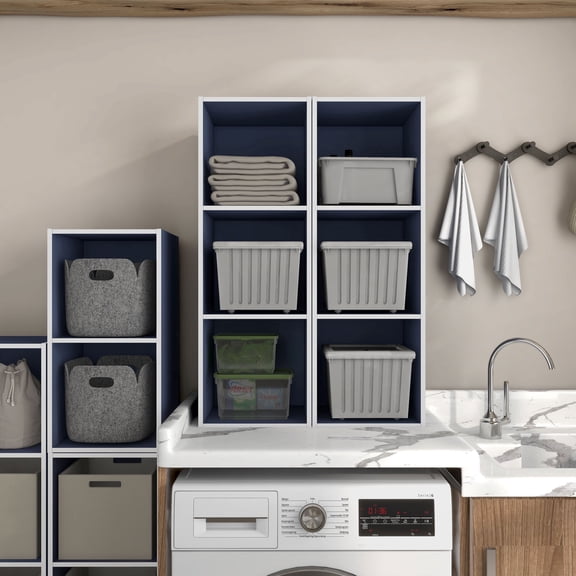 Join Stackable 3-Cube Wood Steel Blue Bookcase