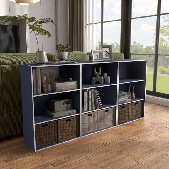Join Stackable 3-Tier Wood Steel Blue Bookcase