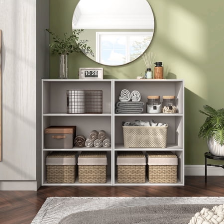 Join Stackable 3-Tier Wood Taupe Grey Bookcase