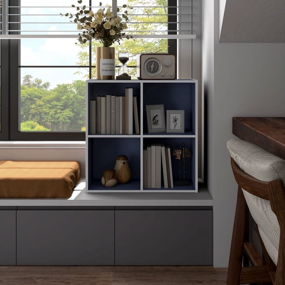 Join Stackable 4-Cube Wood Steel Blue Bookcase