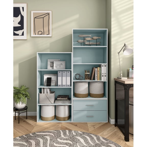 Join Stackable 4-Tier Wood Light Blue Playroom Bookcase